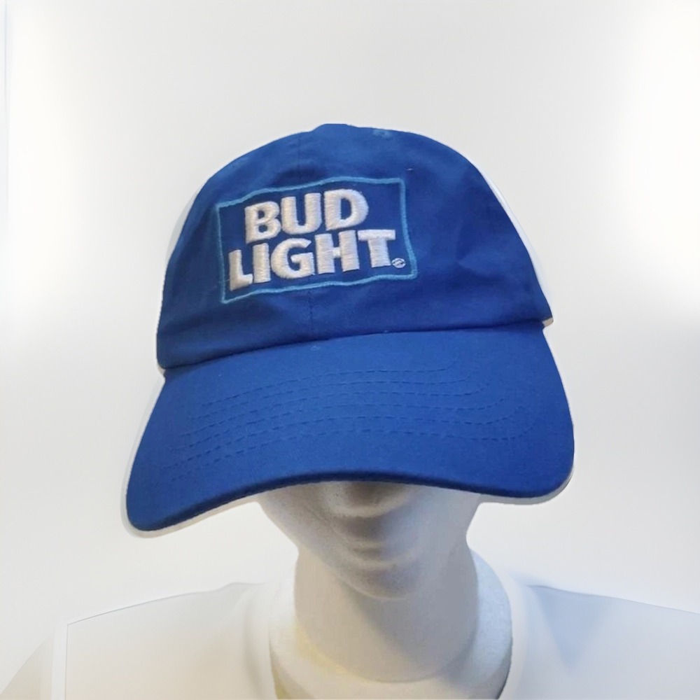 Bud Blue Baseball Cap/ Hat, white embroidered Bud Light Logo on front (I)‎